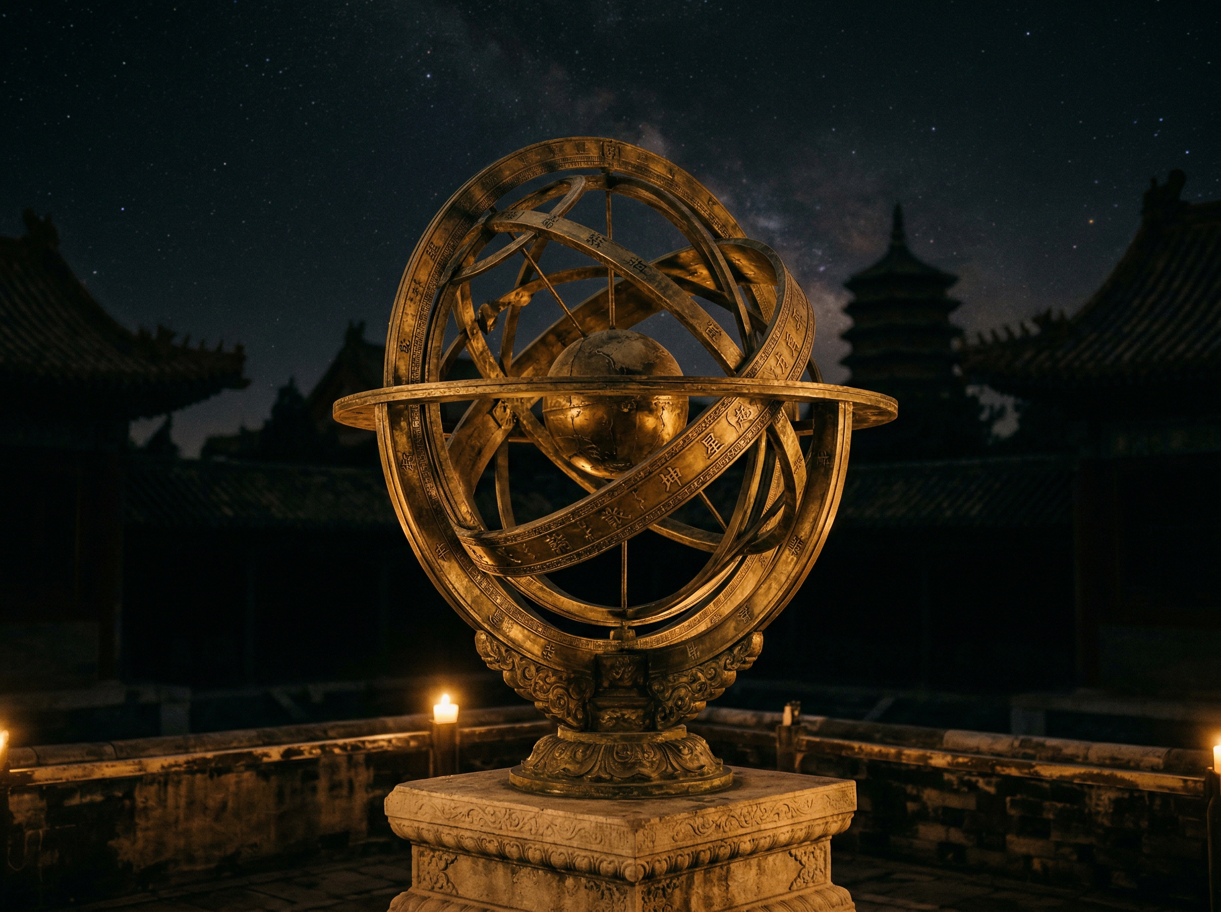 Ancient Chinese armillary sphere used in celestial calculations