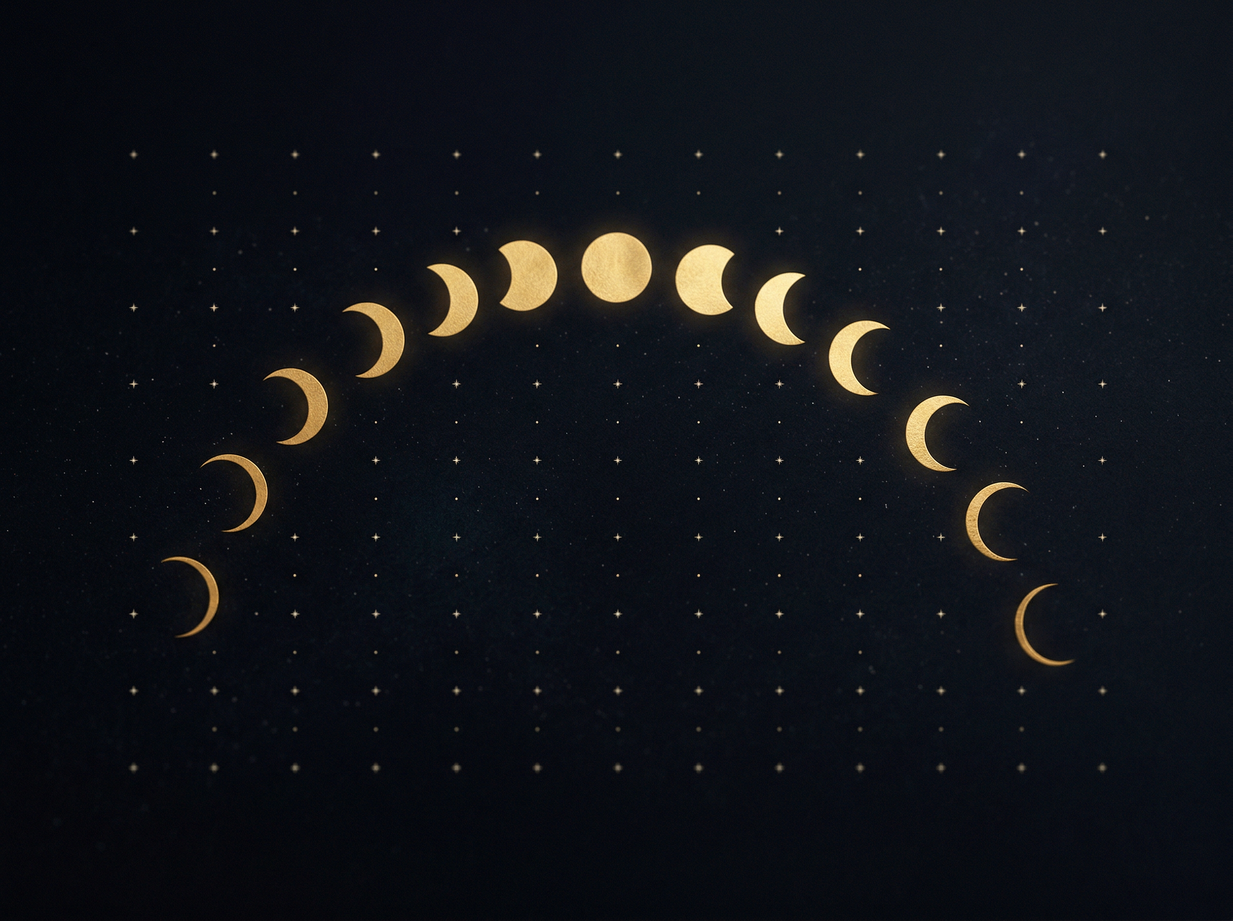 Golden lunar phases arc across the night sky
